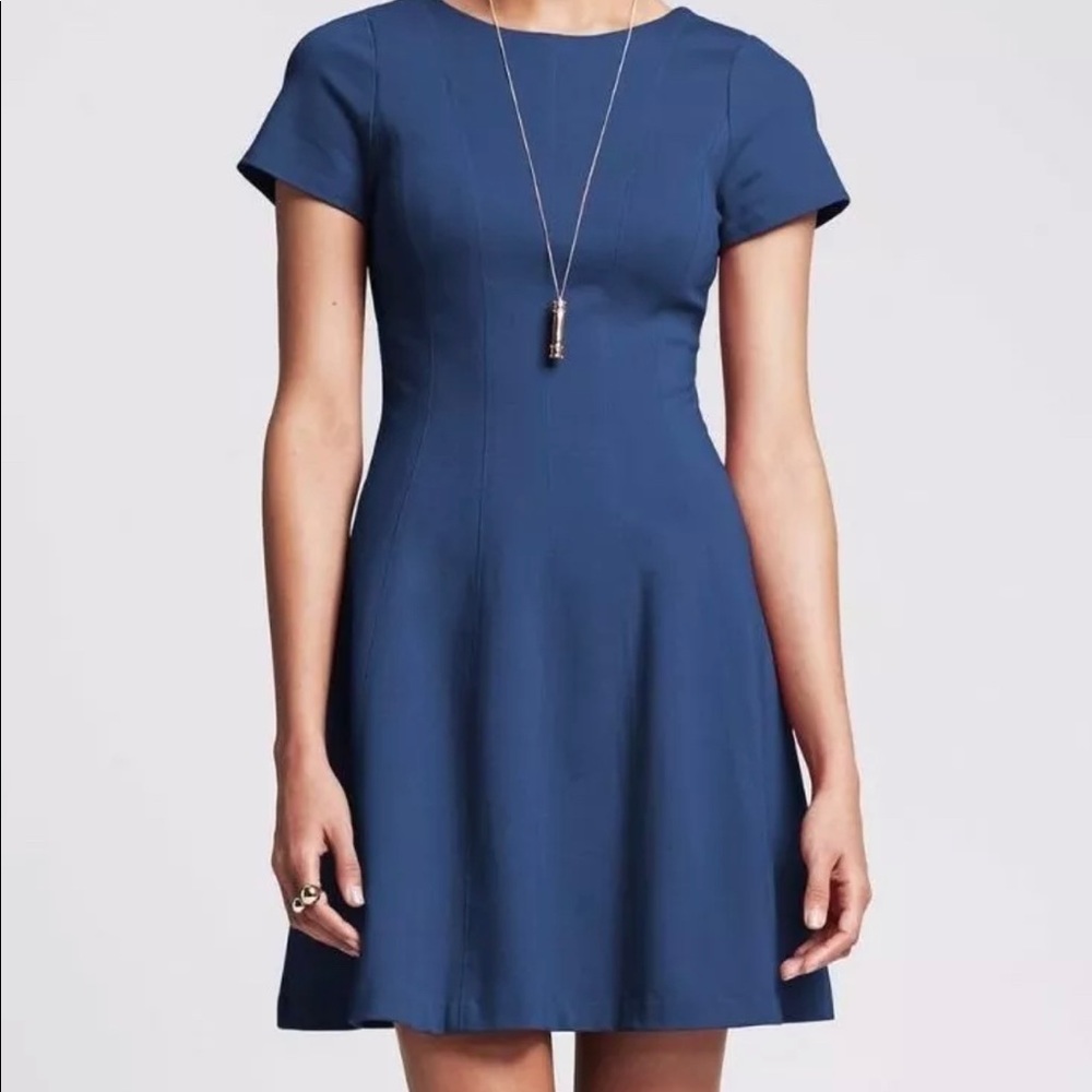 NWT Banana Republic Blue Ponte Fit and Flare Dress
